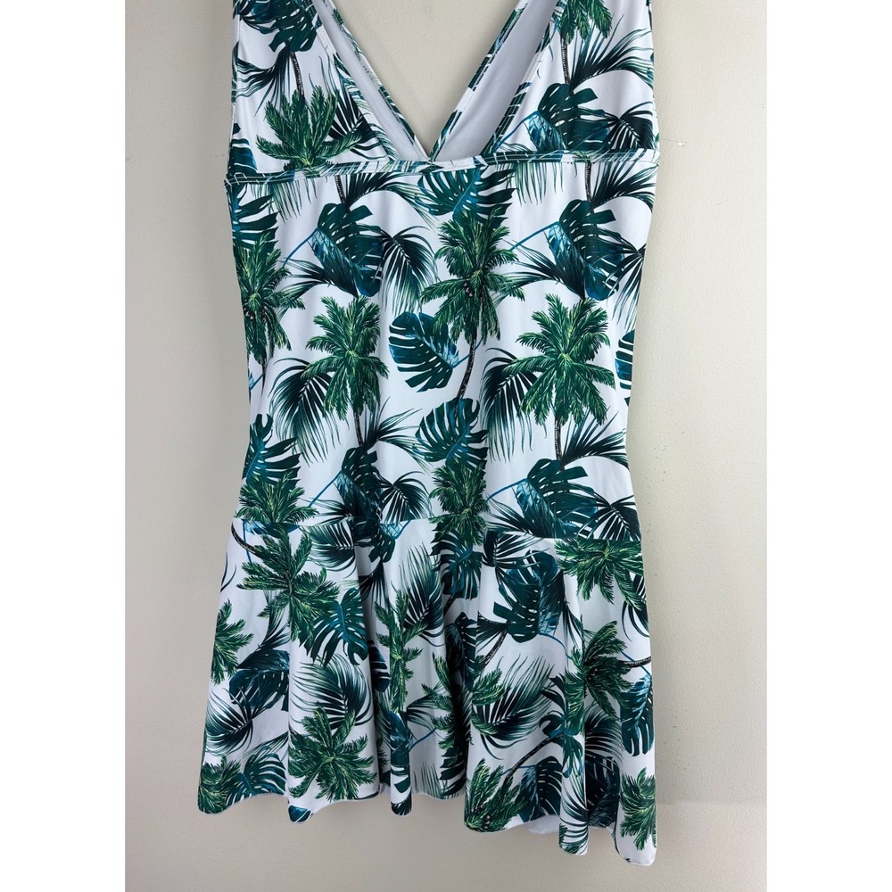 COCOPEAR Women's Tropical Palm Leaf Swim Dress Green White One Piece Size 3XL - Picture 9 of 10